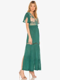 Boho Dress Light Pink V-Neck Short Sleeves Embroidered See-through Bohemian Gypsy Beach Vacation Summer Maxi Dress For Women -Dresses Store 202209231155245472541