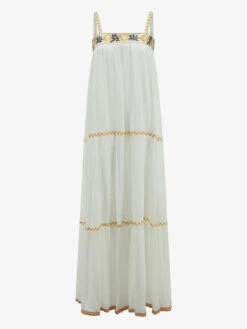 Boho Dress Embroidered White Sleeveless Bohemian Gypsy Beach Vacation Spring Summer Slip Maxi Shift Dress For Women -Dresses Store 202209261424122406426