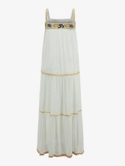 Boho Dress Embroidered White Sleeveless Bohemian Gypsy Beach Vacation Spring Summer Slip Maxi Shift Dress For Women -Dresses Store 202209261424128139396