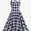 Retro Dress 1950s Audrey Hepburn Style Blue Gray Plaid Woman's Sleeveless Swing Dress -Dresses Store 202210111434267516345