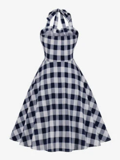 Retro Dress 1950s Audrey Hepburn Style Blue Gray Plaid Woman's Sleeveless Swing Dress -Dresses Store 202210111434270695865