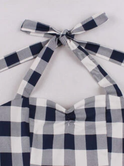 Retro Dress 1950s Audrey Hepburn Style Blue Gray Plaid Woman's Sleeveless Swing Dress -Dresses Store 202210111434274058152