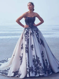 Black Wedding Dresses A-Line Sleeveless Lace With Train Bridal Gown Free Customization -Dresses Store 202210181757035281240