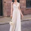 Ivory Bridal Jumpsuit Lace Floor-Length A-Line V-Neck Sleeveless Bridal Dresses Free Customization -Dresses Store 202210181759097866264