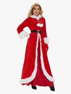 Women's Christmas Dress Red Polyester Fiber Gloves Dress Sash Polyester Two-Tone Christmas Holidays Costumes -Dresses Store 202211071146414567667