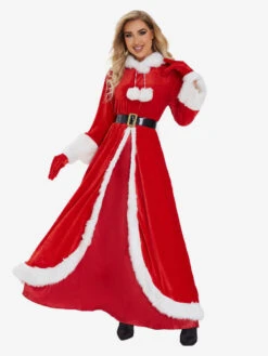 Women's Christmas Dress Red Polyester Fiber Gloves Dress Sash Polyester Two-Tone Christmas Holidays Costumes -Dresses Store 202211071146417441906