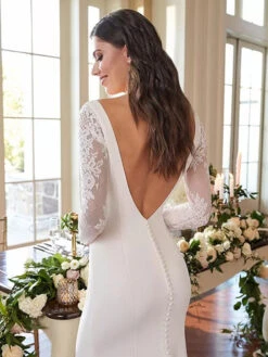 Simple Wedding Dress 2023 Mermaid Square Neck Long Sleeves Lace Bridal Dresse Free Customization -Dresses Store 202211181725339818275