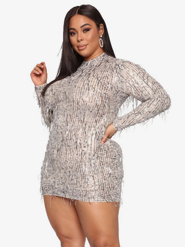 Birthday Bodycon Dresses Light Apricot Jewel Neck Fringe Sexy Long Sleeves Pencil Dress 10 Birthday Bodycon Dresses Light Apricot Jewel Neck Fringe Sexy Long Sleeves Pencil Dress - Image 8