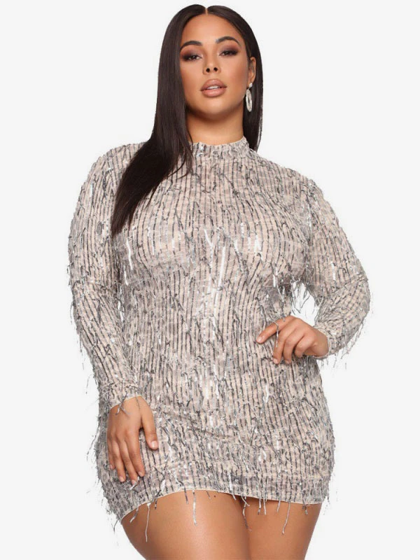 Birthday Bodycon Dresses Light Apricot Jewel Neck Fringe Sexy Long Sleeves Pencil Dress 7 Birthday Bodycon Dresses Light Apricot Jewel Neck Fringe Sexy Long Sleeves Pencil Dress - Image 5