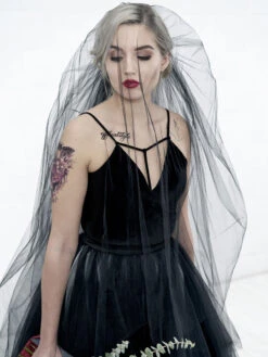 Black Loyal Wedding Dresses 2023 Velour A-Line Sleeveless Pleated With Train Bridal Dress Free Customization -Dresses Store 202212071050485714355