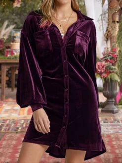 Velvet Dress Coffee Brown Long Sleeves Buttons Velour V-Neck Sexy Dresses 13 Velvet Dress Coffee Brown Long Sleeves Buttons Velour V-Neck Sexy Dresses -Dresses Store 20221222150535982938