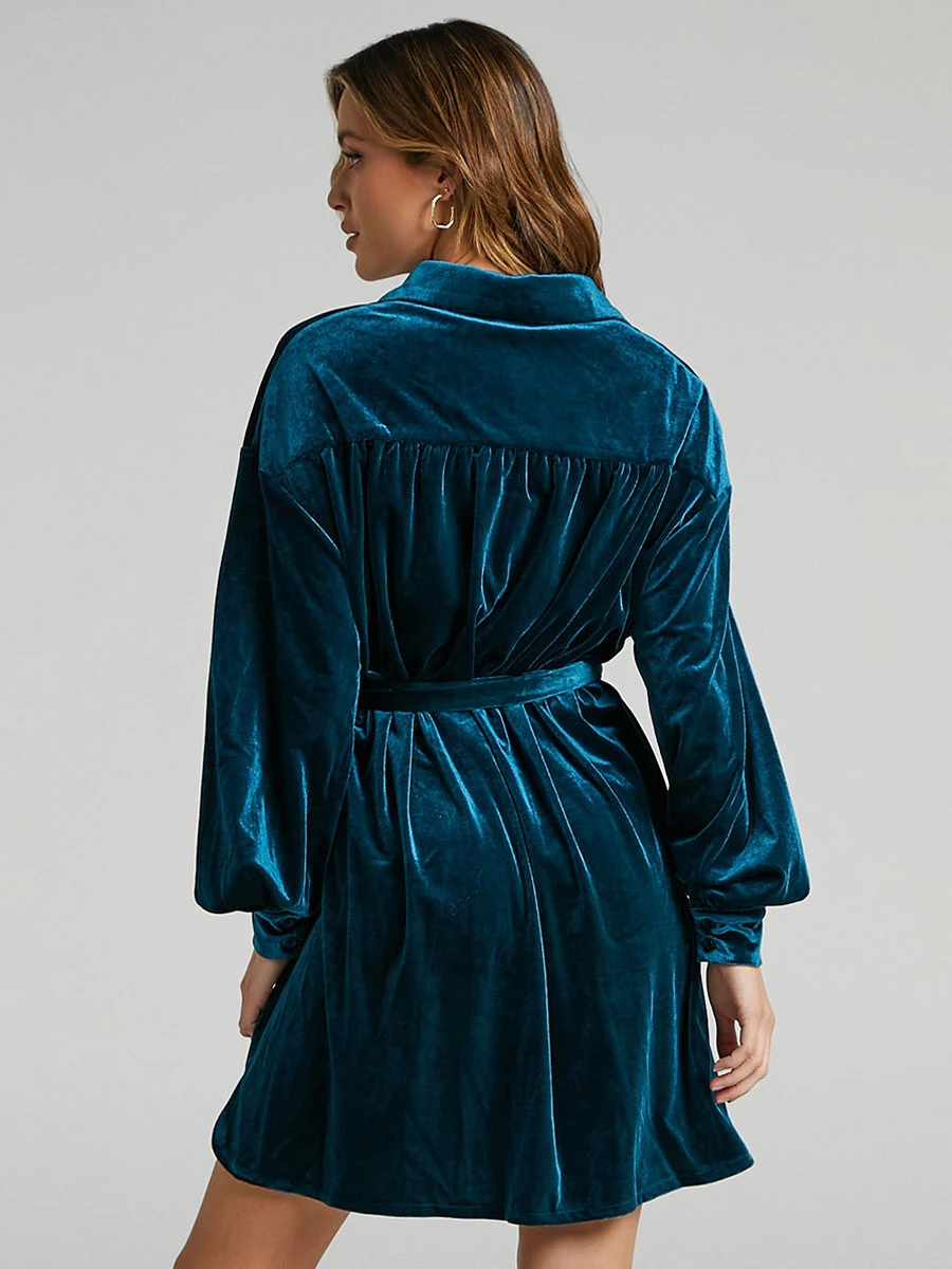 Velvet Dress Coffee Brown Long Sleeves Buttons Velour V-Neck Sexy Dresses 4 Velvet Dress Coffee Brown Long Sleeves Buttons Velour V-Neck Sexy Dresses - Image 2