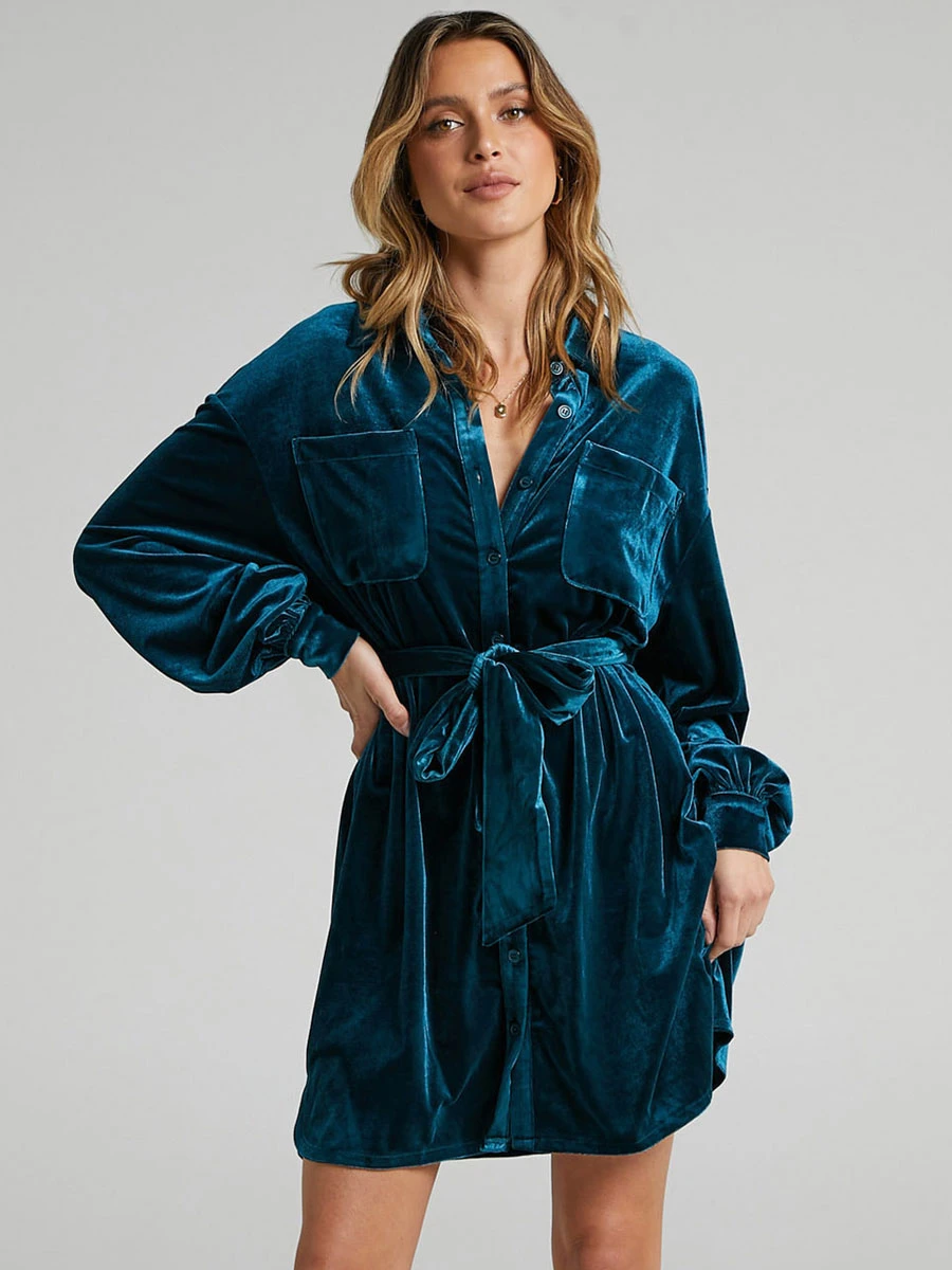 Velvet Dress Coffee Brown Long Sleeves Buttons Velour V-Neck Sexy Dresses 3 Velvet Dress Coffee Brown Long Sleeves Buttons Velour V-Neck Sexy Dresses