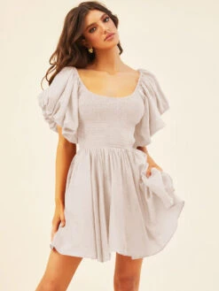 Birthday Mini Dresses Lavender Short Sleeves Pleated Short Dress