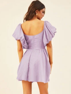 Birthday Mini Dresses Lavender Short Sleeves Pleated Short Dress -Dresses Store 202212291044529254226