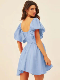 Birthday Mini Dresses Lavender Short Sleeves Pleated Short Dress -Dresses Store 202212291044537127415