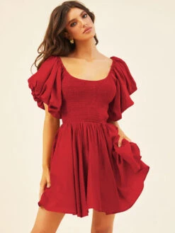 Birthday Mini Dresses Lavender Short Sleeves Pleated Short Dress -Dresses Store 202212291044540063245