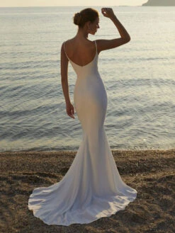 Simple Wedding Dress Satin Fabric V-Neck Sleeveless Lace Mermaid Bridal Gowns Free Customization -Dresses Store 202212291045337305950