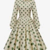 Retro Dress 1950s Audrey Hepburn Style High Collar Bows Long Sleeves Woman's Medium Polka Dot Swing Dress -Dresses Store 202212291059008298224