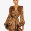 Leopard Party Dresses V-Neck Long Sleeves Birthday Mini Semi Formal Dress -Dresses Store 202301041547331884505