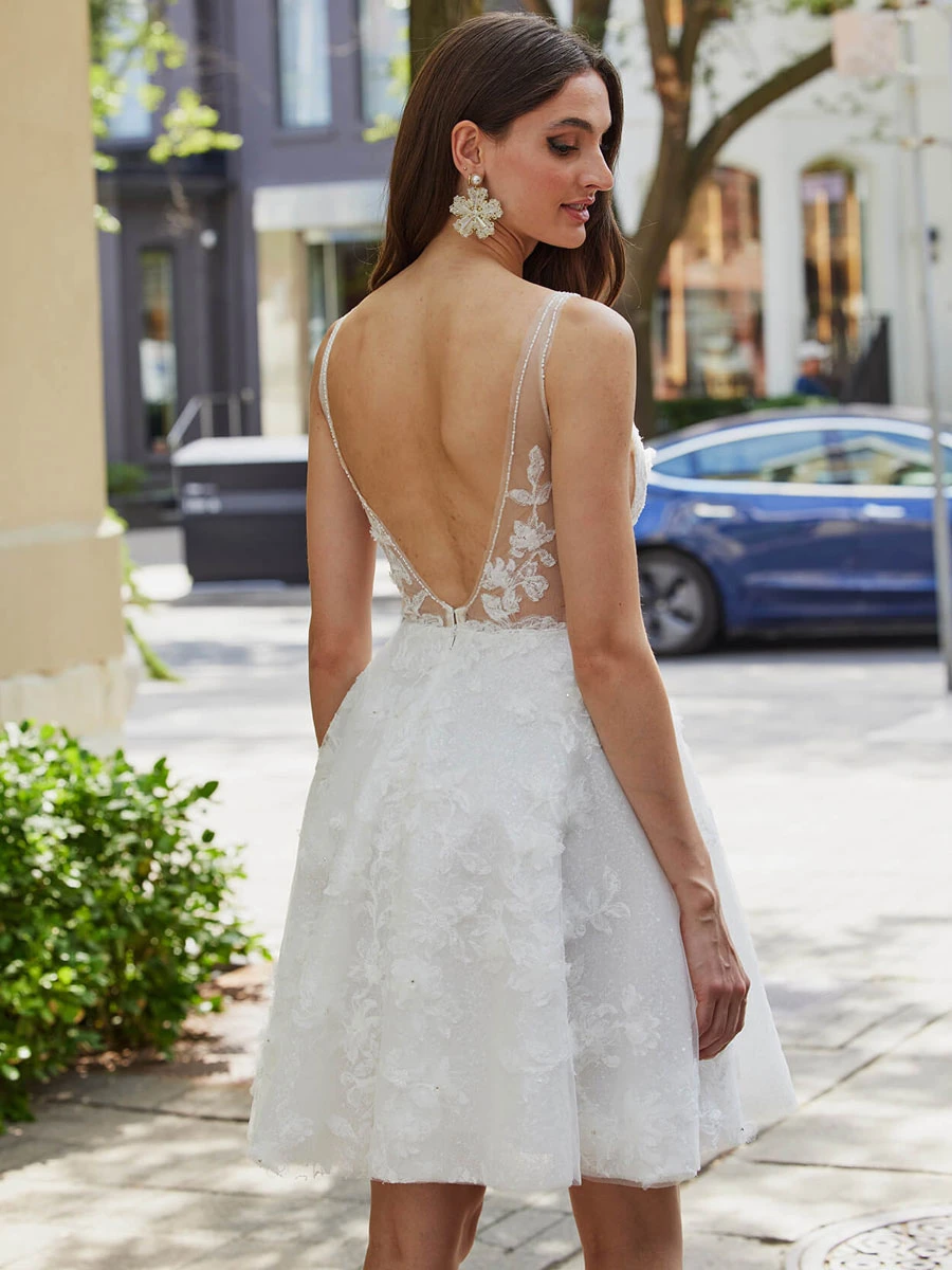 Short Wedding Dresses 2023 V-Neck Sleeveless A-Line Bridal Dress Free Customization 5 Short Wedding Dresses 2023 V-Neck Sleeveless A-Line Bridal Dress Free Customization - Image 3
