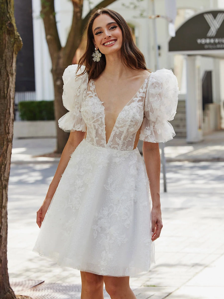 Short Wedding Dresses 2023 V-Neck Sleeveless A-Line Bridal Dress Free Customization 3 Short Wedding Dresses 2023 V-Neck Sleeveless A-Line Bridal Dress Free Customization