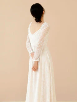 Lace Prom Dress Long Sleeves White Bridal Wedding Midi Dress -Dresses Store 202301111129449423644