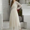V-Neck Maxi Dress Long Sleeves Casual Sheer Buttons Long Dress