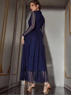 V-Neck Maxi Dress Long Sleeves Casual Sheer Buttons Long Dress -Dresses Store 202301121456495494649