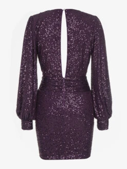 Birthday Party Dresses Purple V-Neck Sequins Long Sleeves Semi Formal Dress -Dresses Store 20230113184207949365