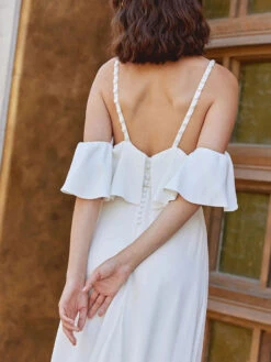 Simple Wedding Dress Stretch Crepe Square Neck Sleeveless Split Front A-Line Bridal Gowns -Dresses Store 20230114121729726286