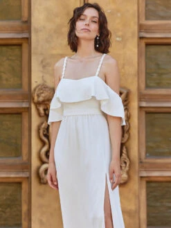 Simple Wedding Dress Stretch Crepe Square Neck Sleeveless Split Front A-Line Bridal Gowns -Dresses Store 202301141217306969060