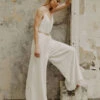 Ivory Bridal Jumpsuit 2023 Floor-Length A-Line V-Neck Sleeveless Wedding Jumpsuit