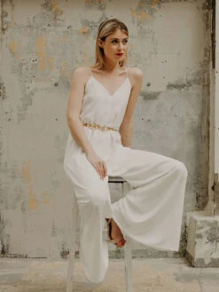 Ivory Bridal Jumpsuit 2023 Floor-Length A-Line V-Neck Sleeveless Wedding Jumpsuit -Dresses Store 202301141217557482830