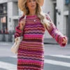 Women's Knitted Dress Charming Geometric Jewel Neck Long Sleeves Acrylic Dress 1 Women's Knitted Dress Charming Geometric Jewel Neck Long Sleeves Acrylic Dress -Dresses Store 202301171423312492725