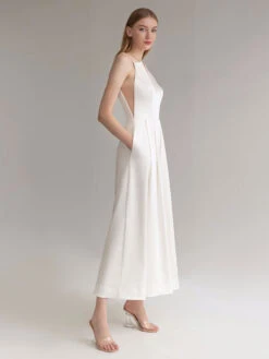 Ivory Bridal Jumpsuit 2023 Pockets Ankle-Length A-Line V-Neck Sleeveless Wedding Jumpsuit Free Customization -Dresses Store 202301181346135303191