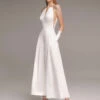 Ivory Bridal Jumpsuit 2023 Pockets Ankle-Length A-Line V-Neck Sleeveless Wedding Jumpsuit Free Customization -Dresses Store 202301181346143986852