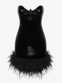 Sequin Party Dresses Black Sleeveless Feathers Semi Formal Short Dress -Dresses Store 202301291747304701484