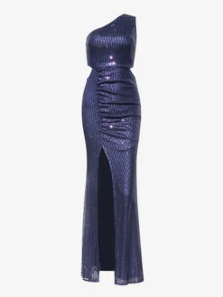 Sequin Long Party Dresses One-Shoulder Cut Out Semi Formal Slit Dress -Dresses Store 20230129174824078119