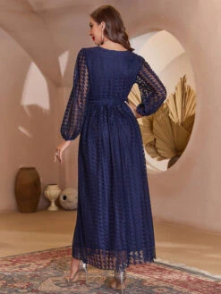 Maxi Dress Dark Navy Long Sleeves Prom Dress For Women -Dresses Store 202301301803343726613