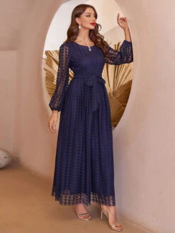 Maxi Dress Dark Navy Long Sleeves Prom Dress For Women -Dresses Store 20230130180334715384