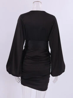 Mini Dresses Purple Long Sleeves Lace Up Polyester Short Dress -Dresses Store 202302081650217906711