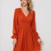 Mini Dresses Orange Red Long Sleeves Short Dress 2 Mini Dresses Orange Red Long Sleeves Short Dress -Dresses Store 202302241600480665862