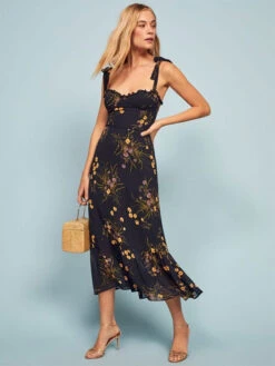Floral Print Backless Chiffon Sexy Sweetheart Neck Sleeveless Midi Dress