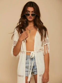 Women Cover Ups Crochet Half Sleeves Summer Beach Bathing Suits -Dresses Store 202303071335342654161