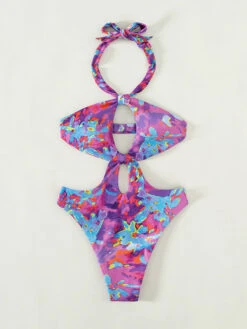 Monokini Swimsuits For Women Orange Red Cut Out Halter Backless Summer Beach Swimwear -Dresses Store 202303131434104987270