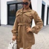 Dresses Shirt Dresses Midi Dress Turndown Collar Sash Long Sleeves Corduroy -Dresses Store 202303141109156843925