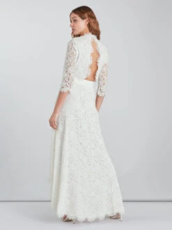 Ivory Two-piece Wedding Dress Lace Jewel Neck A-Line Tea-Length 3/4 Length Sleeves Bridal Dress -Dresses Store 202303162056265203492