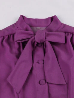 Bodycon Dresses Purple Short Sleeves Bows Classic Turndown Collar Slim Fit Dress Sheath Dress -Dresses Store 202303211131016734992