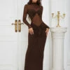Maxi Dress High Collar Long Sleeves Sexy Layered Pleated Floor Length Dress -Dresses Store 20230321113123522834
